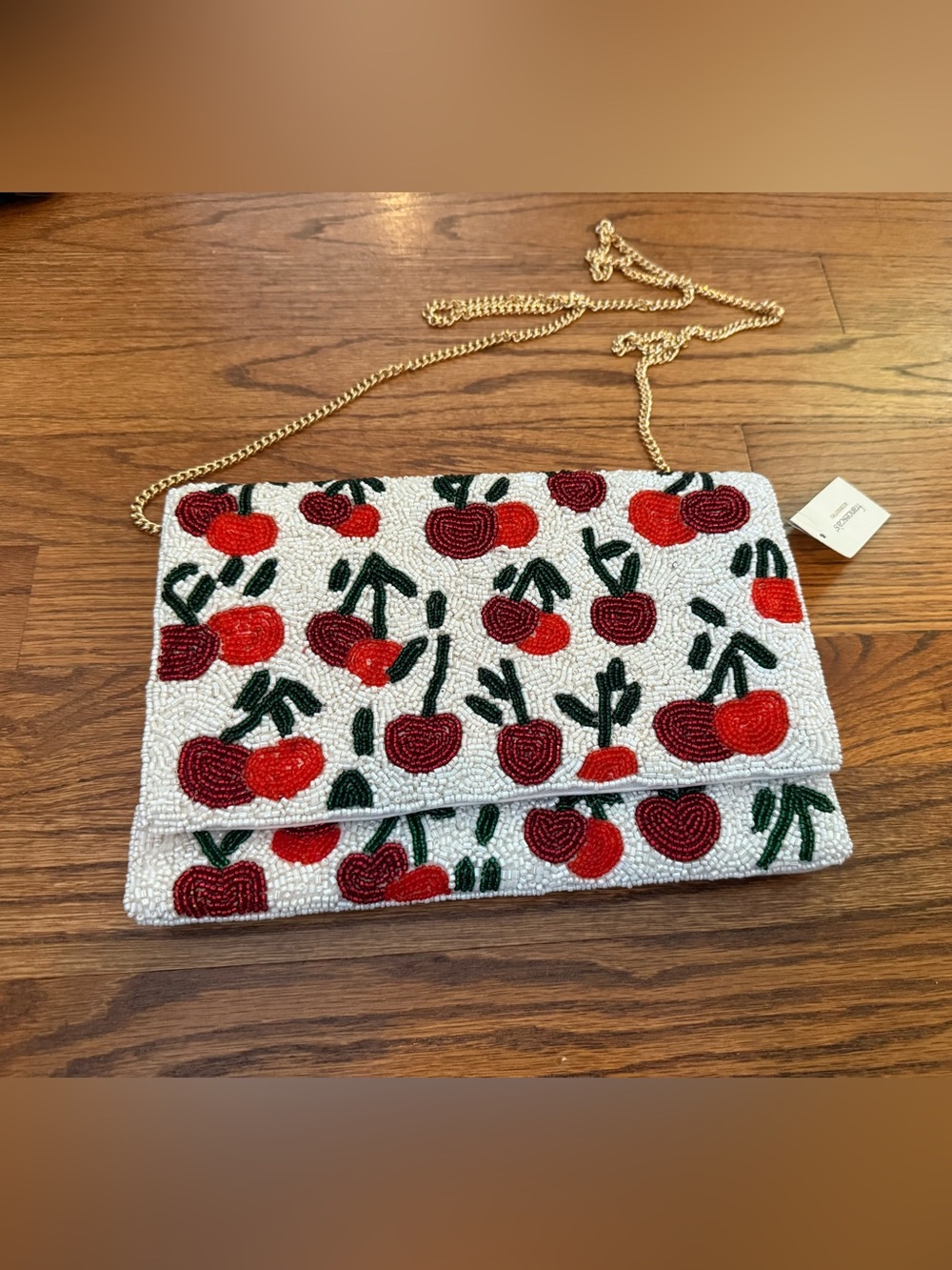 Beaded Cherry Crossbody Clutch - White and Red